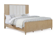 Kara Cerused Natural King Upholstered Panel Bed from Crown Mark - DMV Furniture