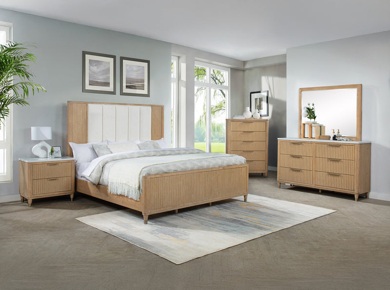 Kara Cerused Natural King Upholstered Panel Bed from Crown Mark - DMV Furniture