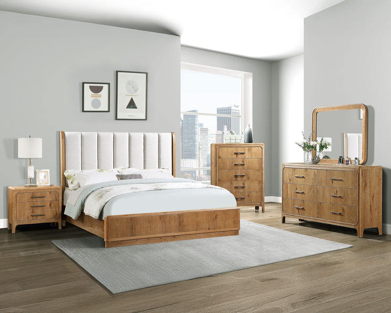 Westcott Cerused Natural Queen Upholstered Panel Bed from Crown Mark - DMV Furniture