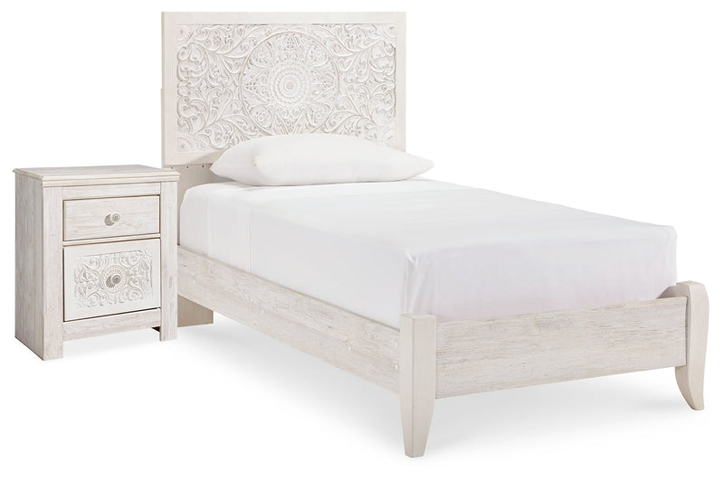 Porter Whitewash King Panel Bed with Mirrored Dresser and Chest from Ashley - DMV Furniture
