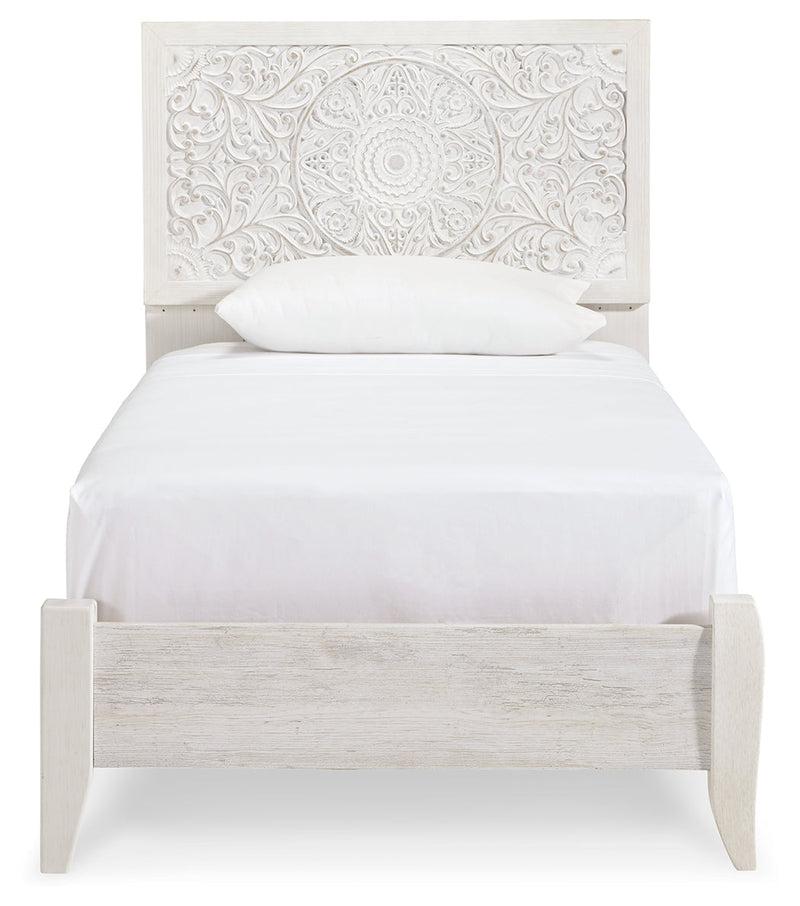 Porter Whitewash King Panel Bed with Mirrored Dresser and Chest from Ashley - DMV Furniture
