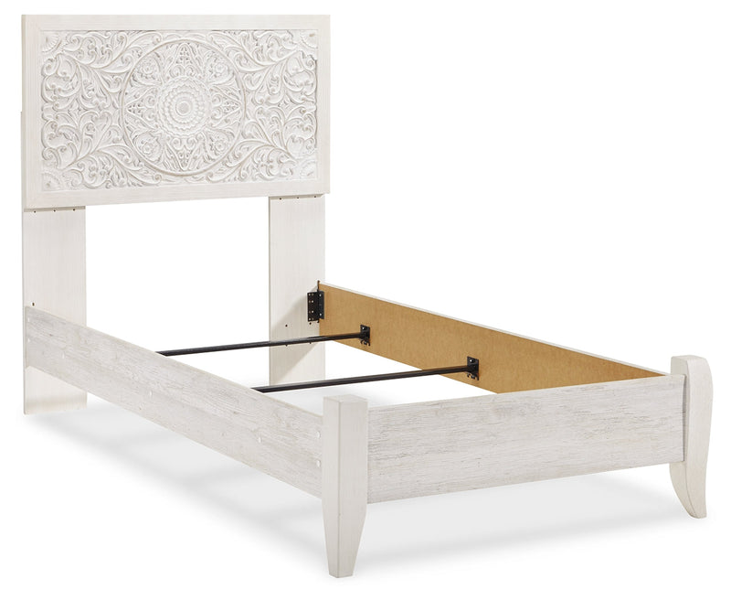 Porter Whitewash King Panel Bed with Mirrored Dresser and Chest from Ashley - DMV Furniture