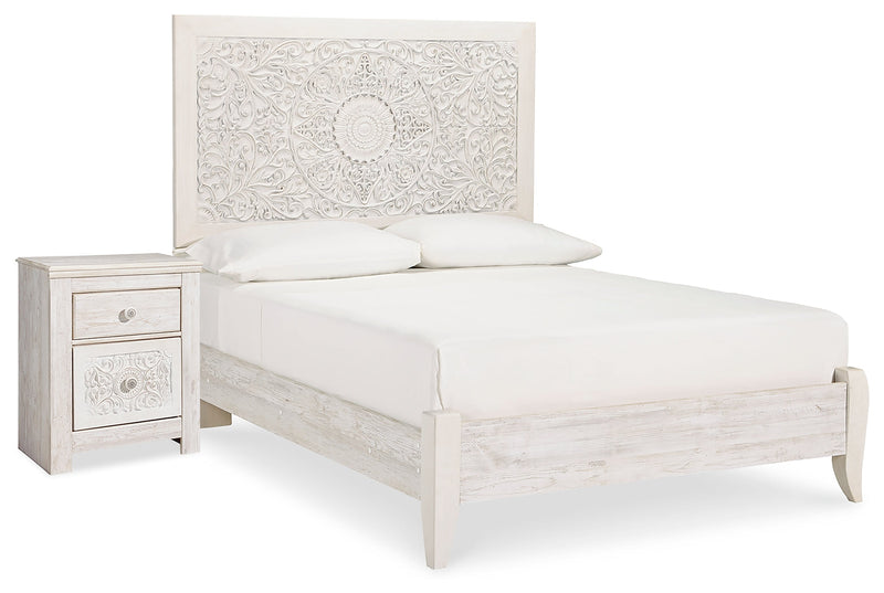 Paxberry Whitewash Full Panel Bed and Nightstand from Ashley - DMV Furniture