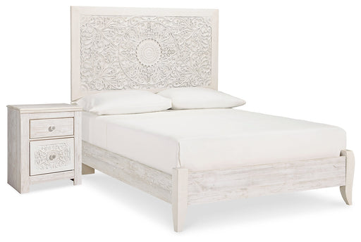 Paxberry Whitewash Full Panel Bed and Nightstand from Ashley - DMV Furniture