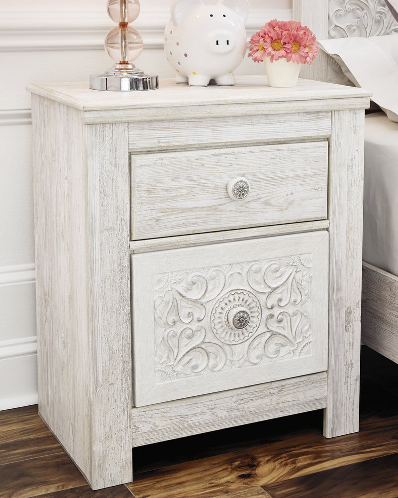 Paxberry Whitewash Full Panel Bed and Nightstand from Ashley - DMV Furniture
