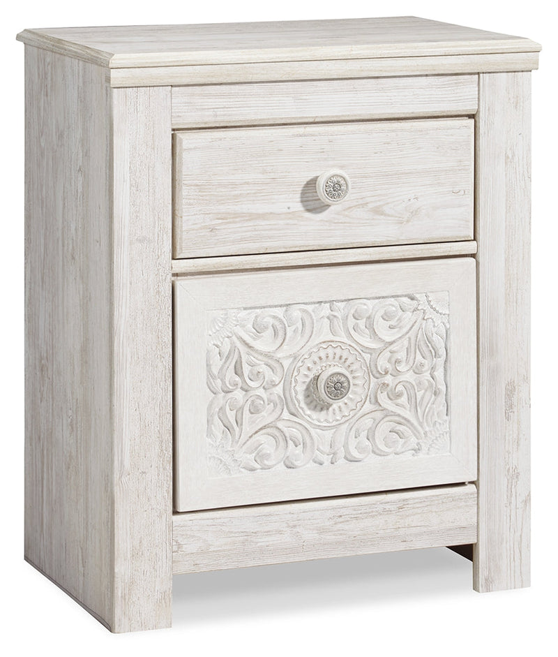 Porter Whitewash King Panel Bed with Mirrored Dresser and Chest from Ashley - DMV Furniture