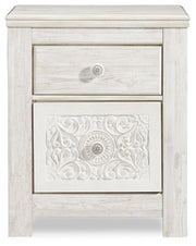 Paxberry Whitewash Full Panel Bed and Nightstand from Ashley - DMV Furniture