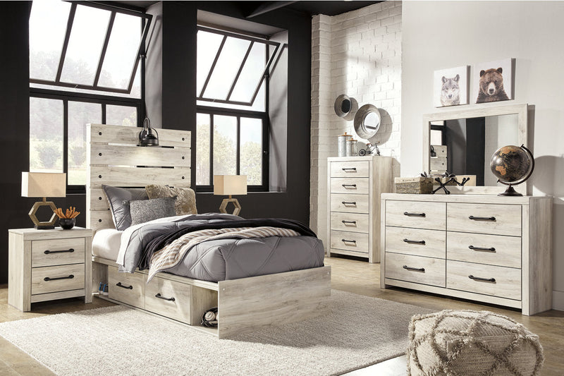 Cambeck Whitewash Twin Panel Bed with 2 Storage Drawers from Ashley - DMV Furniture