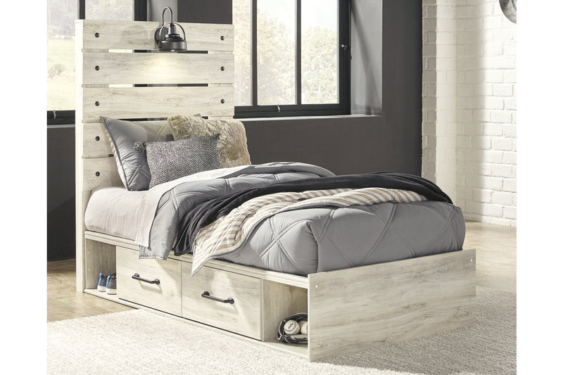 Cambeck Whitewash Twin Panel Bed with 4 Storage Drawers from Ashley - DMV Furniture