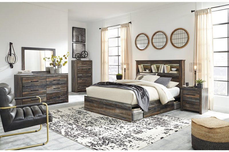 Drystan Multi Queen Bookcase Bed with 2 Storage Drawers