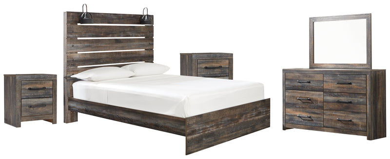 Drystan Multi Color Queen Panel Bed with Mirrored Dresser and 2 Nightstands from Ashley - DMV Furniture