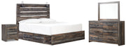 Drystan Multi Color King Panel Bed with Under Bed Storage, Dresser, Mirror and Nightstand from Ashley - DMV Furniture