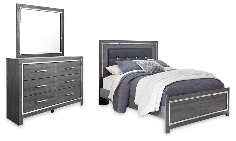 Lodanna Gray Queen Upholstered Panel Bed, Dresser and Mirror from Ashley - DMV Furniture
