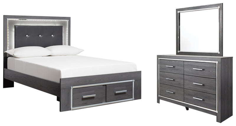 Lodanna Gray Full Panel Bed with 2 Storage Drawers with Mirrored Dresser from Ashley - DMV Furniture