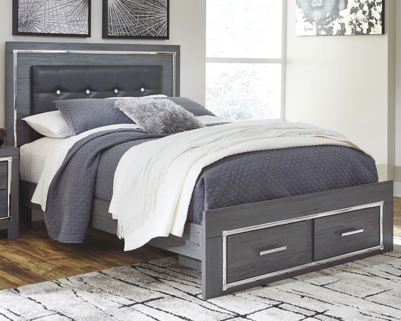 Lodanna Queen Panel Bed with 2 Storage Drawers, Dresser, Mirror and Nightstand in Gray from Ashley - DMV Furniture