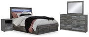 Baystorm Gray Queen Panel Bed with 2 Side Storage, Dresser, Mirror, and Nightstand from Ashley - DMV Furniture