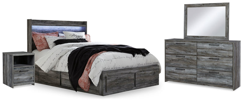 Baystorm Gray Queen Panel Bed with 2 Side Storage, Dresser, Mirror, and Nightstand from Ashley - DMV Furniture