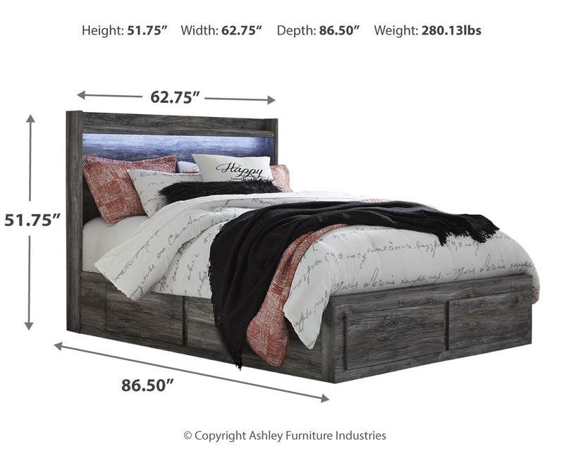 Baystorm Gray Queen Panel Bed with 2 Side Storage, Dresser, Mirror, and Nightstand from Ashley - DMV Furniture