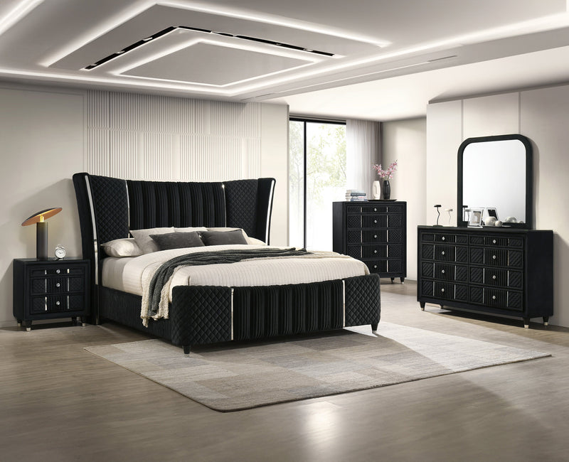 Armany Black Velvet Upholstered King Bed from Crown Mark - DMV Furniture