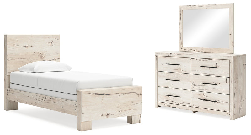 Lawroy Light Natural Twin Panel Bed, Dresser and Mirror from Ashley - DMV Furniture