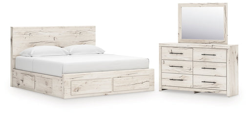 Lawroy Light Natural King Panel Storage Bed, Dresser and Mirror from Ashley - DMV Furniture