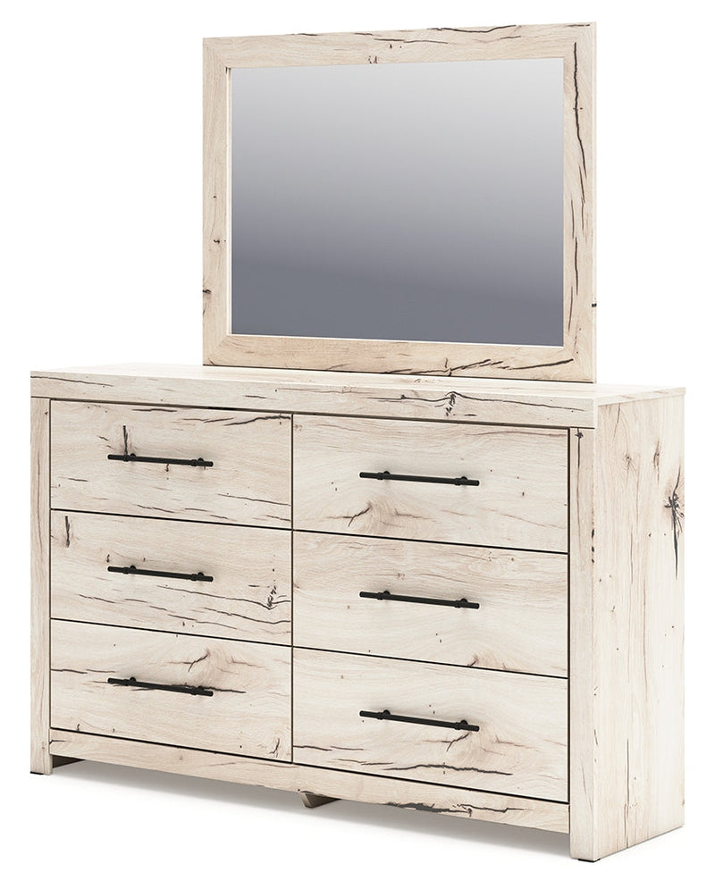 Lawroy Light Natural Queen Panel Bed with Storage, Dresser and Mirror from Ashley - DMV Furniture