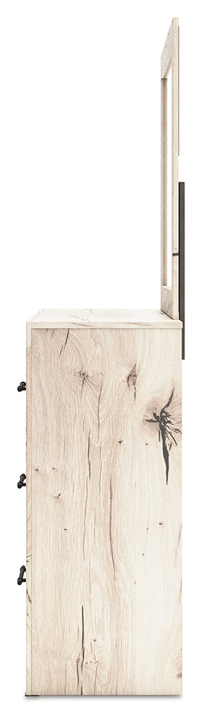 Lawroy Light Natural King Panel Bed, Dresser and Mirror from Ashley - DMV Furniture
