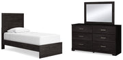 Belachime Charcoal Twin Panel Bed with Mirrored Dresser from Ashley - DMV Furniture