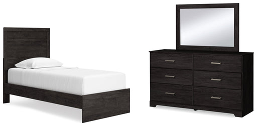 Belachime Charcoal Twin Panel Bed with Mirrored Dresser from Ashley - DMV Furniture