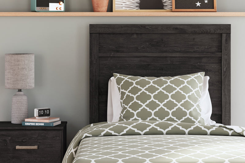 Belachime Charcoal Twin Panel Bed with Mirrored Dresser from Ashley - DMV Furniture