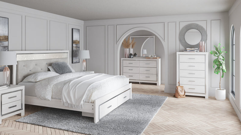 Altyra White LED Bookcase Upholstered Footboard Storage Platform Bedroom Set from Ashley - DMV Furniture
