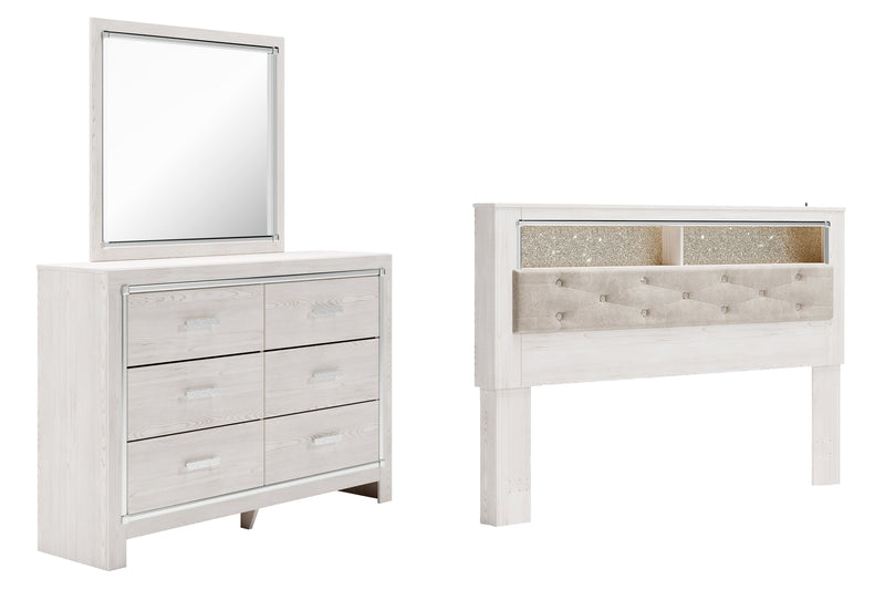 Altyra White King Bookcase Headboard Bed with Mirrored Dresser from Ashley - DMV Furniture