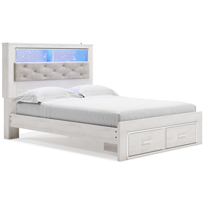 Altyra White LED Bookcase Upholstered Footboard Storage Platform Bedroom Set from Ashley - DMV Furniture