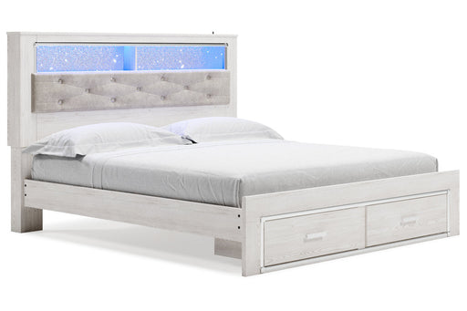 Altyra White King Upholstered Platform Bookcase Bed with Storage from Ashley - DMV Furniture