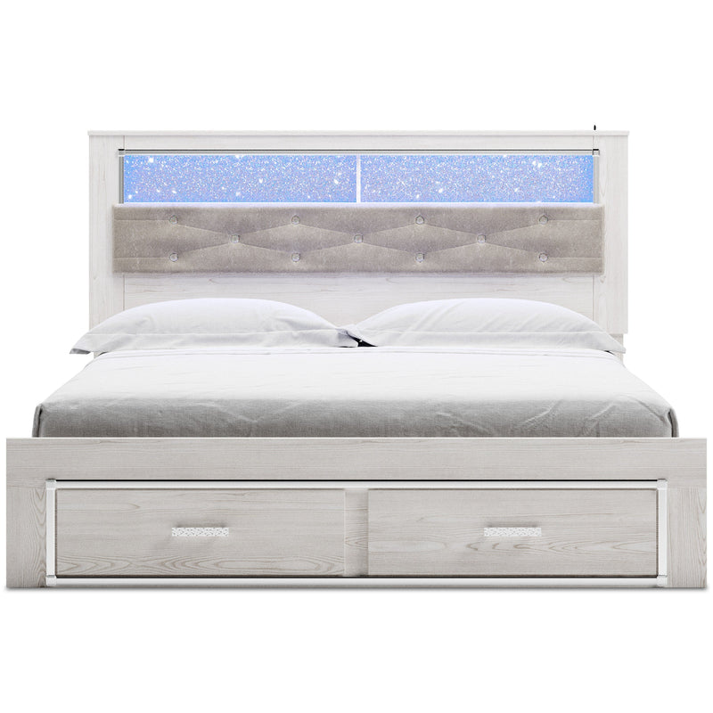 Altyra White LED Bookcase Upholstered Footboard Storage Platform Bedroom Set from Ashley - DMV Furniture