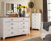 Willowton Whitewash Queen Sleigh Bed, Dresser, Mirror, Chest and Nightstand from Ashley - DMV Furniture