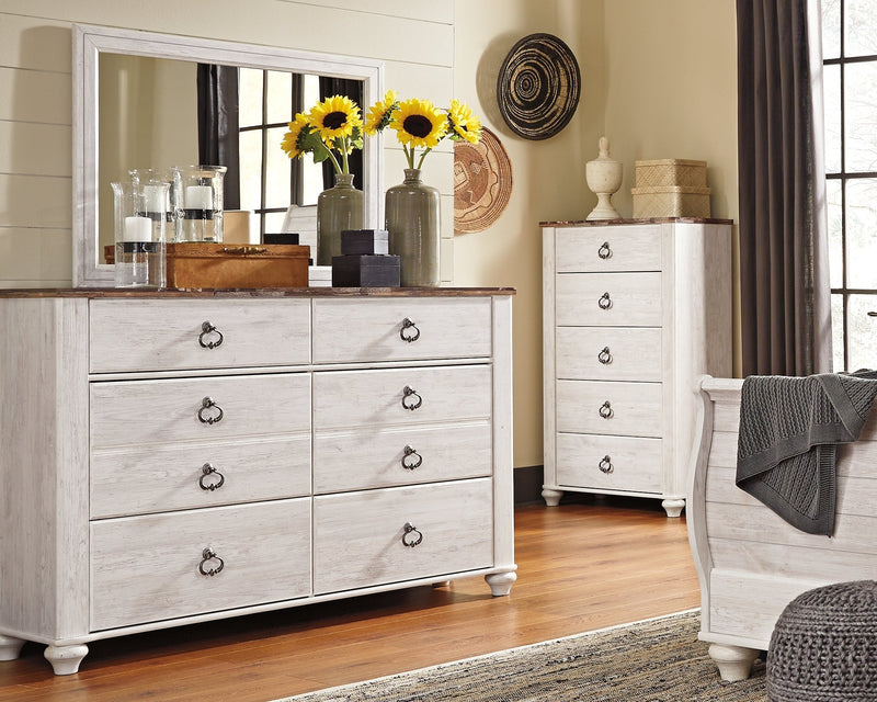 Willowton Whitewash Queen Sleigh Bed, Dresser, Mirror, Chest and Nightstand from Ashley - DMV Furniture