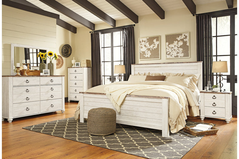 Willowton Whitewash California King Panel Bed -  Ashley - DMV Furniture