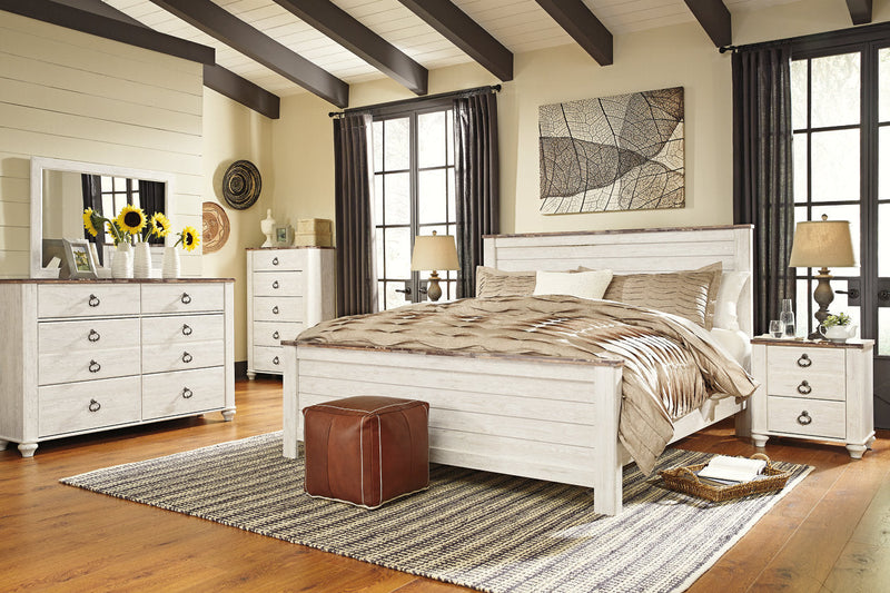 Willowton Whitewash California King Panel Bed -  Ashley - DMV Furniture