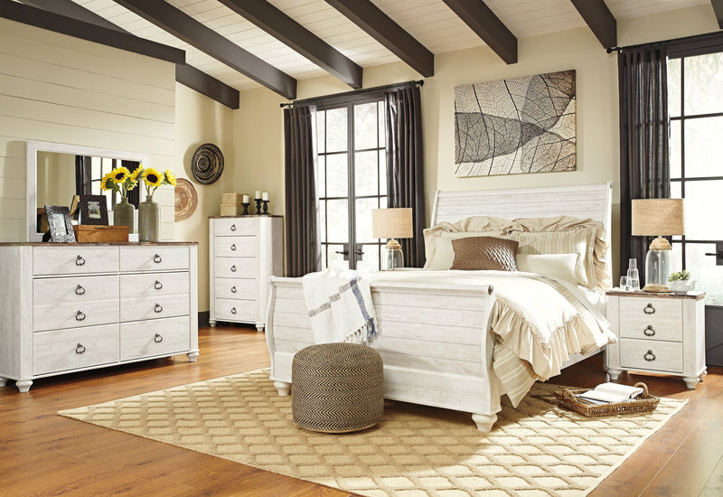 Willowton Whitewash Queen Sleigh Bed, Dresser, Mirror, Chest and Nightstand from Ashley - DMV Furniture