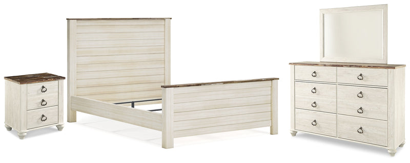 Willowton Whitewash Queen Panel Bed, Dresser, Mirror, and Nightstand from Ashley - DMV Furniture