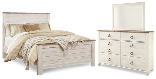 Willowton Whitewash Queen Panel Bed, Dresser and Mirror from Ashley - DMV Furniture