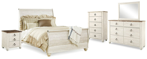 Willowton Whitewash Queen Sleigh Bed, Dresser, Mirror, Chest and Nightstand from Ashley - DMV Furniture