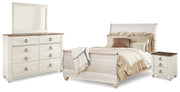 Willowton Whitewash Queen Sleigh Bed with Mirrored Dresser and Nightstand from Ashley - DMV Furniture