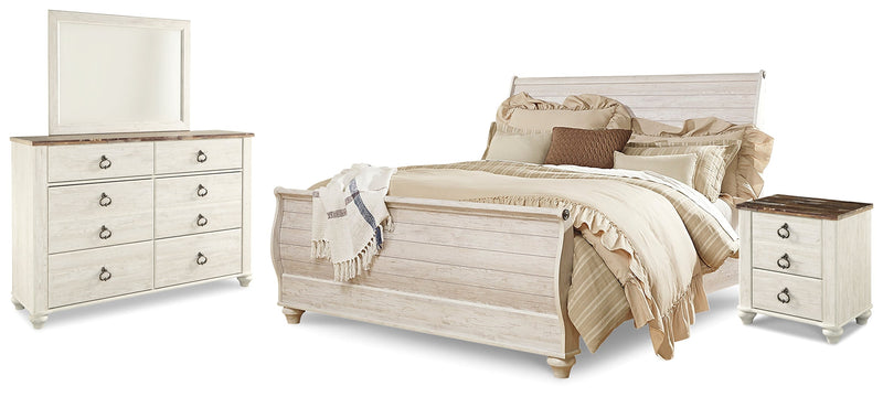 Willowton Whitewash King Sleigh Bed, Dresser, Mirror and Nightstand from Ashley - DMV Furniture