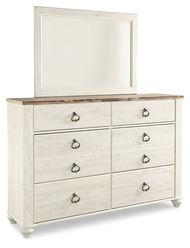 Willowton Whitewash Queen Panel Bed, Dresser, Mirror, and Nightstand from Ashley - DMV Furniture