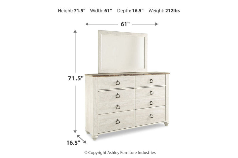 Willowton Whitewash Dresser and Mirror -  Ashley - DMV Furniture