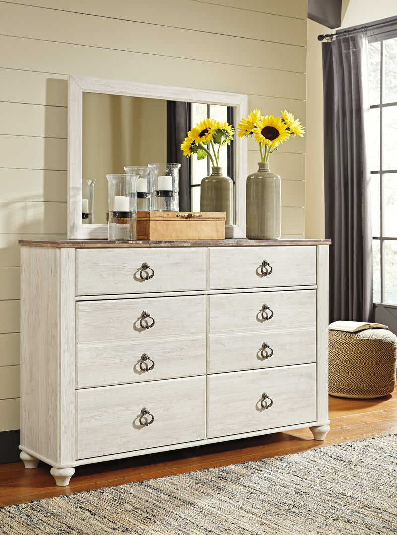 Willowton Whitewash Queen Panel Bed, Dresser and Mirror from Ashley - DMV Furniture