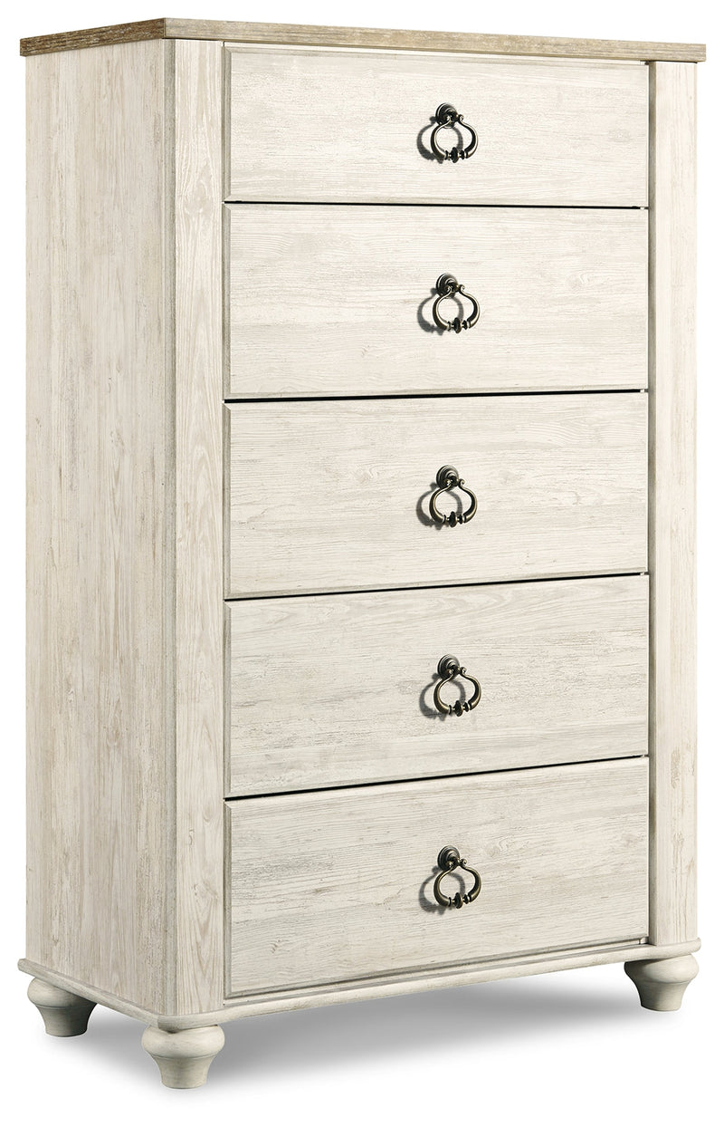 Willowton Whitewash Queen Sleigh Bed, Dresser, Mirror, Chest and Nightstand from Ashley - DMV Furniture
