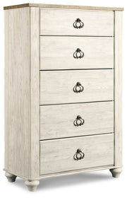 Willowton Whitewash King Sleigh Bed, Dresser, Mirror, Chest and Nightstand from Ashley - DMV Furniture